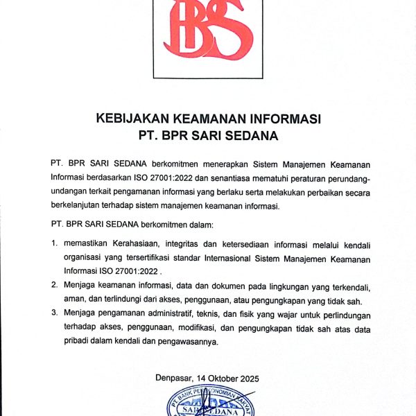 Kebijakan Keamanan Informasi PT BPR Sari Sedana